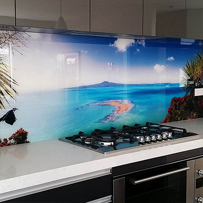 printed glass splashback